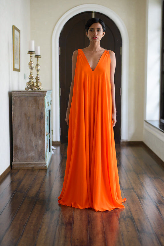 Stephany Silk Color-Block V-Neck Maxi Dress - Republic of Mode