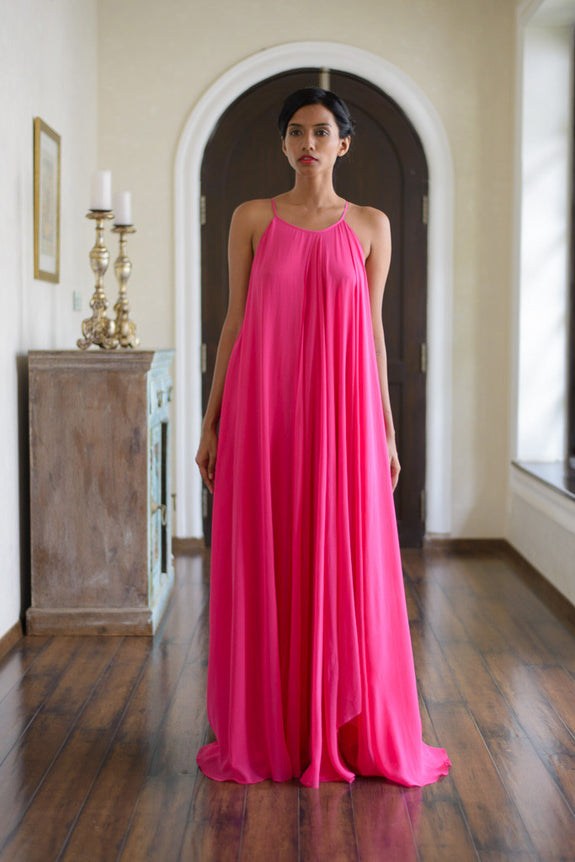 Stephany Silk Back-Pleated Strappy Draped Dress - Republic of Mode