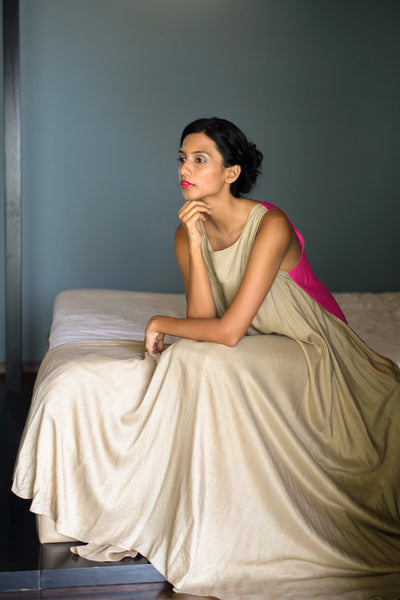 Stephany Silk Color-Block Yoke Dress w/ Pockets - Republic of Mode