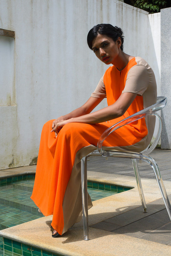 Stephany Silk Color-Block Long Shift Dress - Republic of Mode