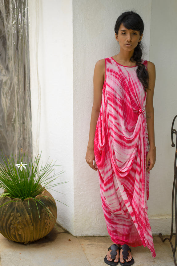 Stephany Silk Sleeveless Tie Dye Dress w/ Knot Detail - Republic of Mode